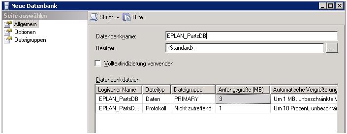 Het venster Nieuwe databank verschijnt.