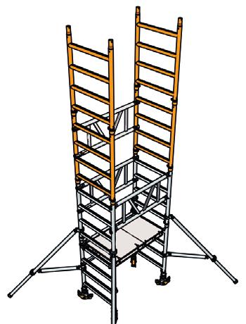 Klem de onderste koppeling net boven de 2e sport van het opbouwframe en zet de bovenste koppeling net boven de 5e sport van het frame.