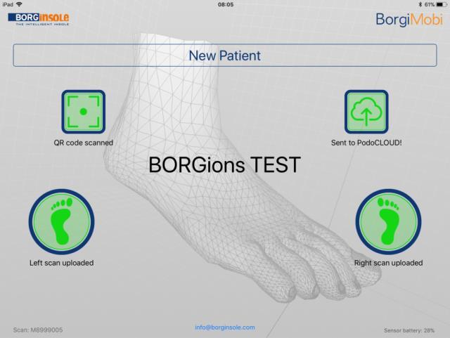 15) Als laatste, als beide voeten gescand zijn, klik je op Sent to PodoCLOUD. De scans worden nu via de QR code in fiche toegevoegd van de desbetreffende patiënt.