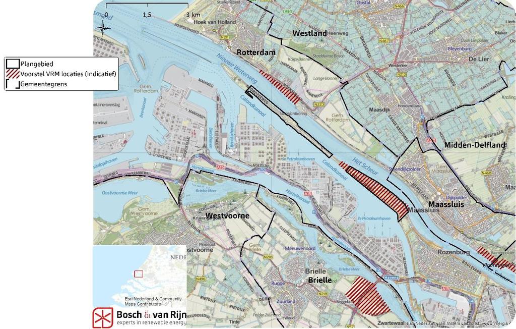 Figuur 9 VRM zoeklocaties windenergie in en rondom het plangebied 1 2 De provincie streeft naar maximale invulling van de locaties windenergie (paragraaf 4.4 van Programma ruimte).