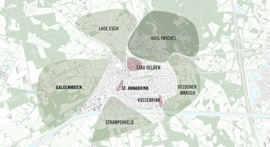 BIJLAGE: ANALYSE HISTORISCHE RUIMTELIJKE DRAGERS Het gebied rondom de Delden is divers en bestaat uit verschillende type landschappen. Al in de elfde eeuw lag er op deze locatie een buurtschap.