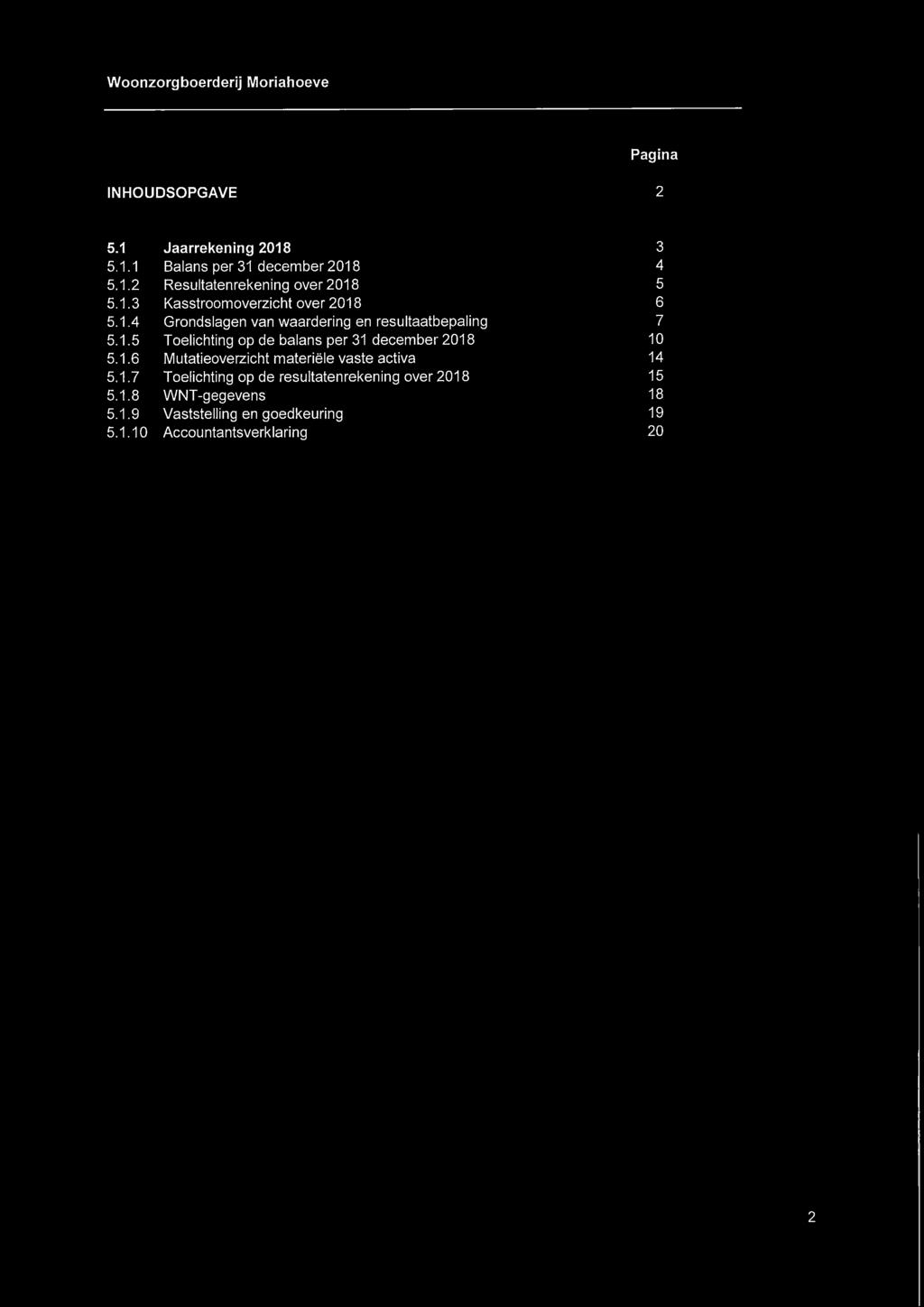 1.6 Mutatieoverzicht materiële vaste activa 14 5.1.7 Toelichting op de resultatenrekening over 218 15 5.1.8 WNT-gegevens 18 5.