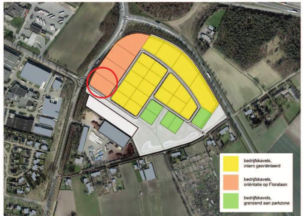 Ligging perceel bedrijfsontwikkeling (afb. beeldkwaliteitsplan bedrijventerrein Florapark).