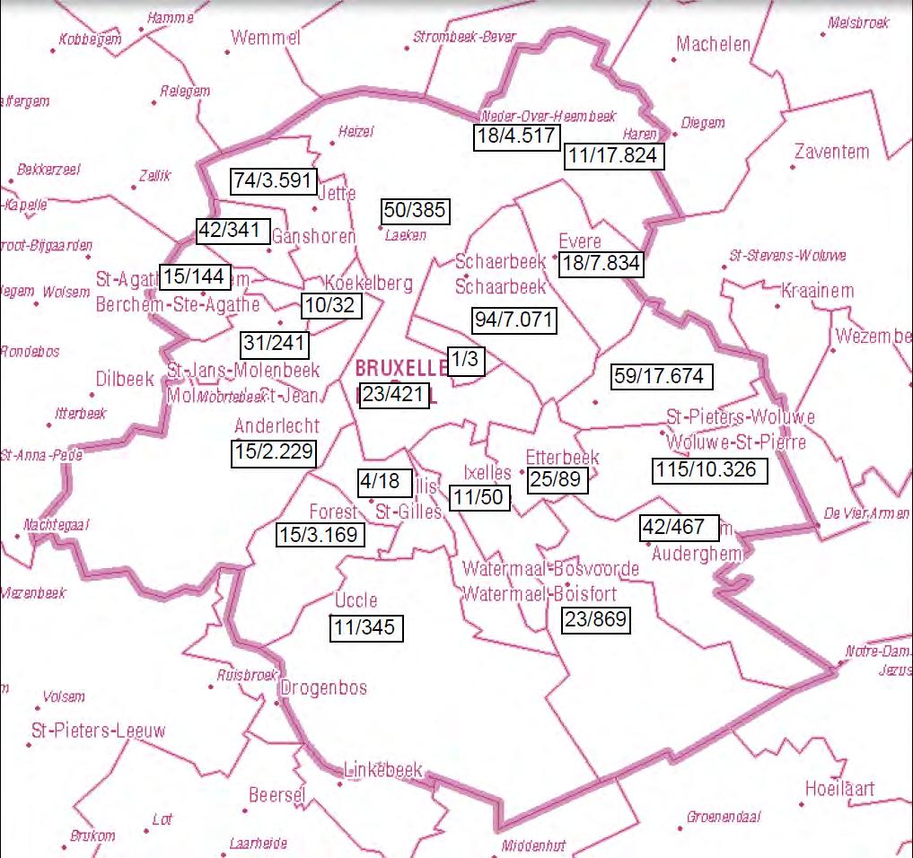 BRUSSELS HOOFDSTEDELIJK GEWEST (Postcodes 1000 1210) In 2018 werden in het BHG 77.