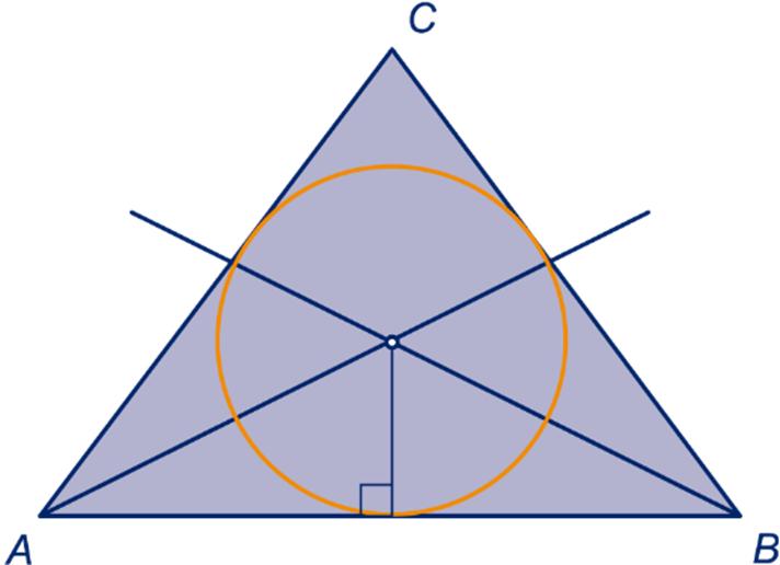 b 3 Rood gekleurd In de figuur zijn twee deellijnen van de driehoek getekend. c De middelloodlijn van zijde AB gaat door C omdat AC en BC even lang zijn.