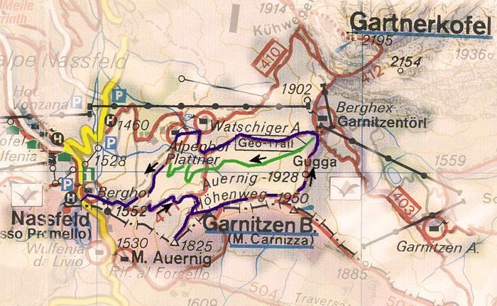 Vanaf de rotonde in het centrum van Hermagor nemen we de hoofdweg 111 richting Kötschach-Mauthen en Nassfeld. Na 5Km vanuit Hermagor wordt de afslag naar de Nassfeldpass aangegeven.