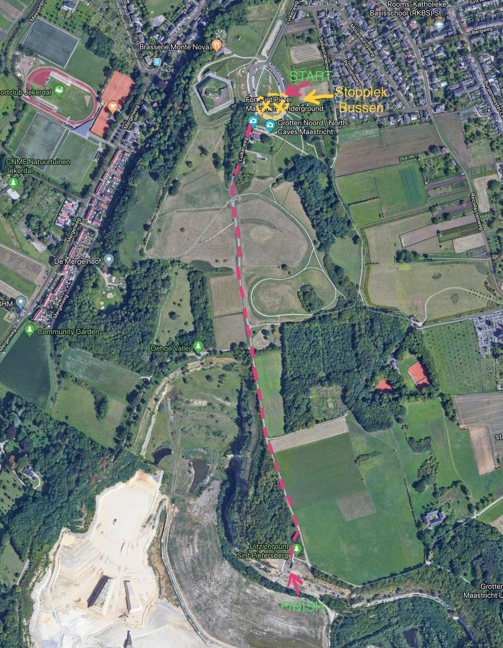 Etappenummer 0 ENCI Groeve Sint Pietersberg 0,9 km Startpunt etappe Luikerweg 71 (Parkeerplaats) Eindpunt etappe ENCI Uitkijkpunt (officiële