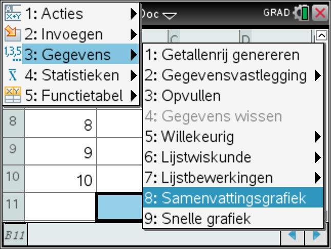 spreadsheet-opgave in, noem de kolom voor de cijfers x en de kolom