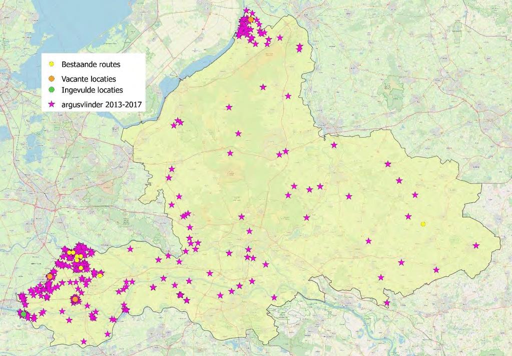 locaties zijn en welke locaties in de loop van dit project zijn ingevuld. Populatiekaart aardbeivlinder.