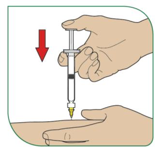 4 - Knijp de huid waar mogelijk zachtjes samen rond de ontsmette injectieplaats (om deze iets omhoog te brengen).