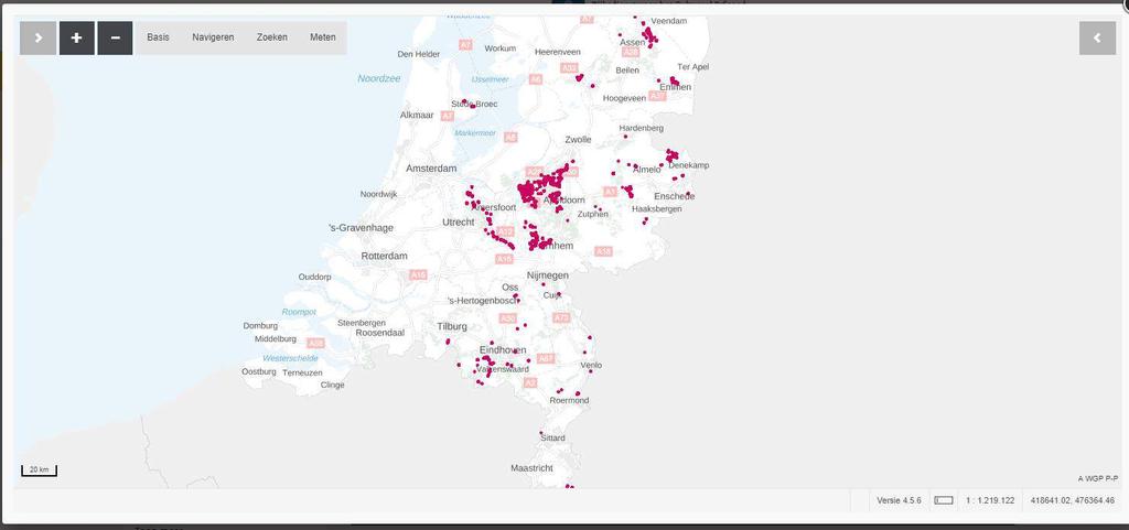 In deze kaart van Nederland zijn nu de terreinen