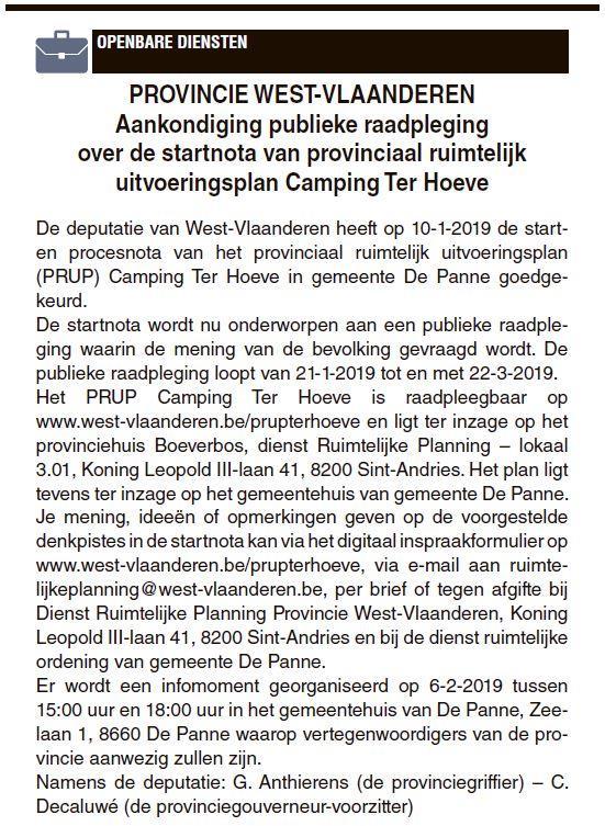 worden in de provincie West-Vlaanderen: De Morgen 15/01/2019 De Standaard