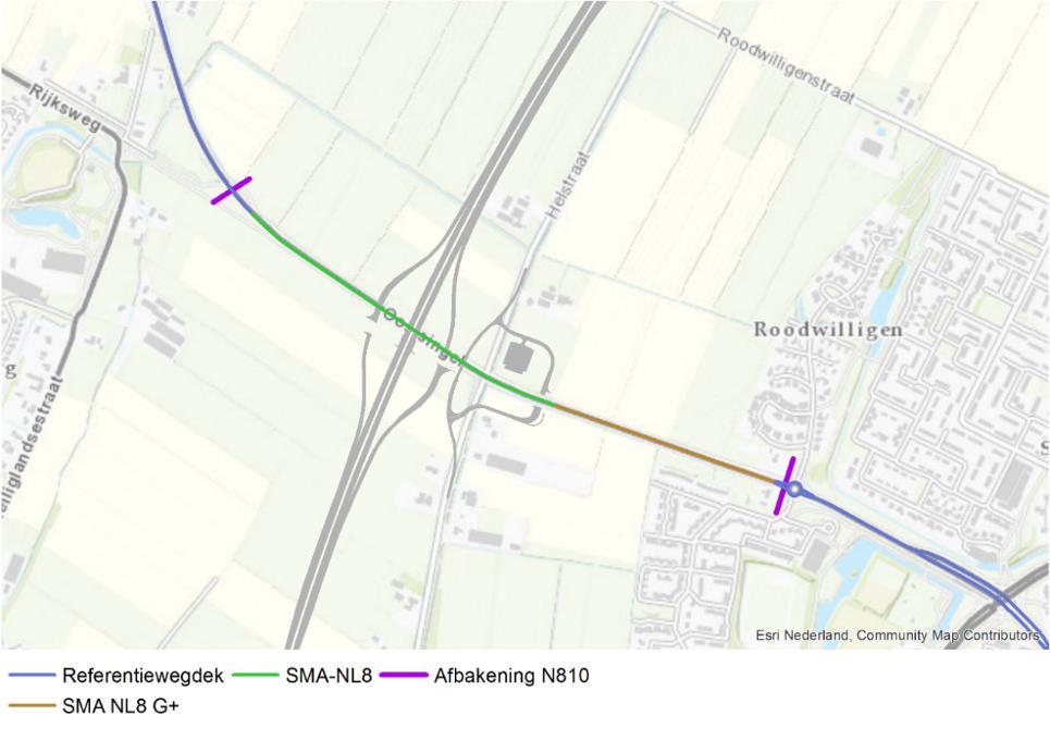 Afbeelding 3-2: Overzicht wegdektype N810/Arnhemseweg, huidige situatie.