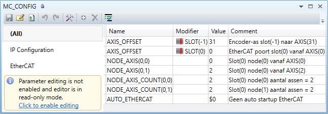 het Axis Address (NODE_AXIS) en Axis Count (NODE_AXIS_COUNT) per