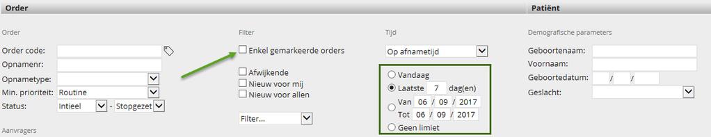 kan u de ingevulde velden leegmaken Via Markeren kan u orders markeren om later te raadplegen (vink het order aan, vooraan in de orderlijst en druk op het sterretje). 2.