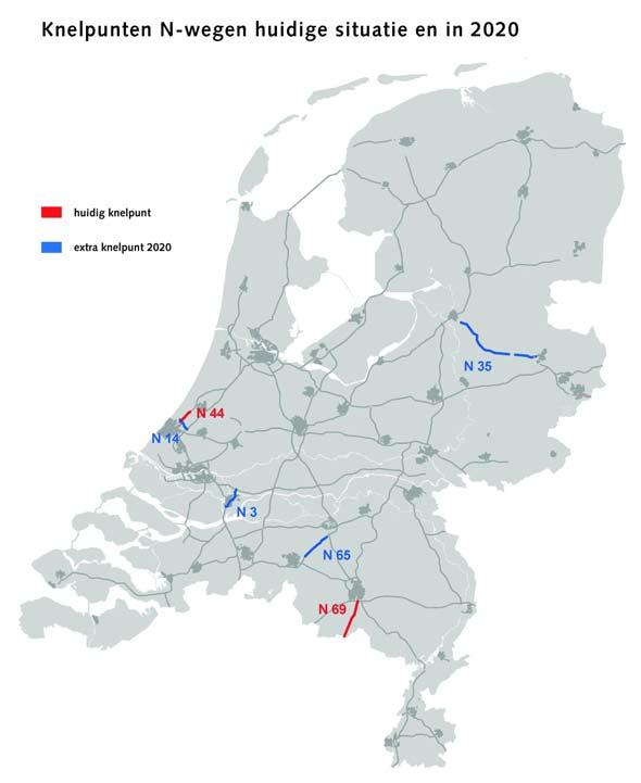 Figuur 16 Huidige knelpunten Rijks-N-wegen en in 2020 3.