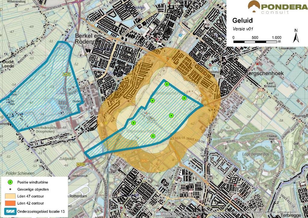 216 Figuur 18.3 Geluidcontouren onderzoeksgebied #13B voorbeeldopstelling Bron: Slagschaduw Aan de noord-, west- en zuidzijde van het onderzoeksgebied liggen verschillende kernen.