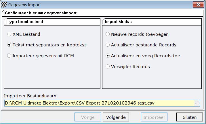 4.2.1 Importeer de gegevens in RCM Ultimate. De gegevens kunnen op 2 manieren worden geïmporteerd in RCM Ultimate. Optie 1.