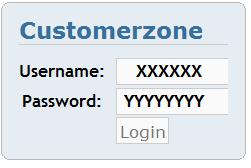 Aan de linkerkant van het scherm kunt onder Customerzone uw toegang gegevens invoeren die u per mail heeft ontvangen.
