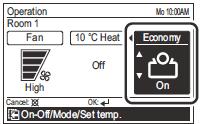 Instelling 10 C verwarmen 1 Selecteer met de pijltjestoets (links/rechts) 10 C Heat en zet op On met de pijltjestoets (op/neer), de functie 10 C verwarmen start op.