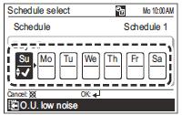 5 De dagen van de week lichten op. Selecteer de van toepassing zijnde dagen met de pijltjestoets (links/rechts) en druk op het icoontje met de pijltjestoets (op/neer).