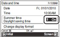 Instelling zomertijd Enkel voor gebruikers in regio s waar de zomertijd van toepassing is. 1 Selecteer met de pijltjestoets (op/neer) Summer time (daylight saving time) en druk op de entertoets.