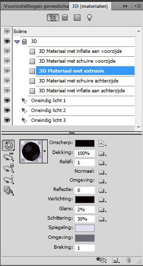 Selecteer 3D Materiaal met extrusie en je klikt dan op het mapje naast Onscherp (1) en selecteert Structuur openen.