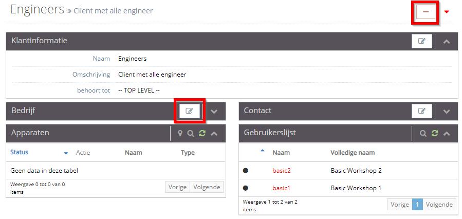 3. Clients Door op de rode naam van de client te klikken is het mogelijk om deze te bewerken of te