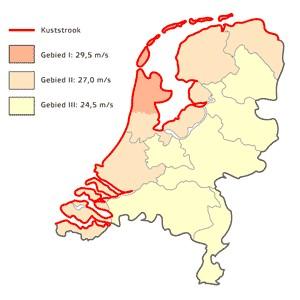 Zuid-Holland basis-windsnelheid omgeving terreincategorie 27 m/s het gebouw is aan alle vier de zijden omgeven door andere gebouwen of hoge bomen het gebouw is ongeveer even