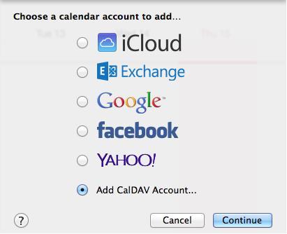Selecteer het accounttype als een CalDAV-type door het keuzerondje Add CalDAV Account (CalDAV account toevoegen) aan te klikken en klik vervolgens op
