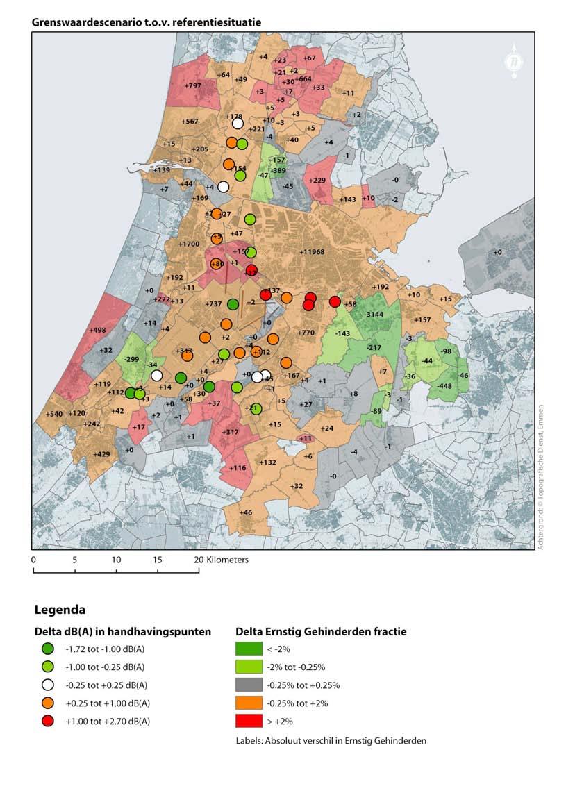 Regionale gegevens: gehinderden per woongebied In onderstaande figuur is de verandering van het aantal ernstig gehinderden weergegeven als gevolg van de geactualiseerde invoergegevens, vergeleken met