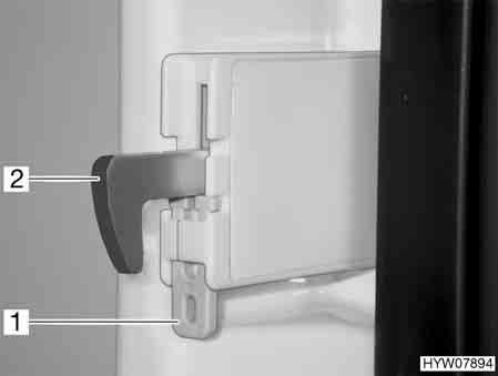 De koelkastdeur/vriesvakdeur is met behulp van de deurvergrendeling (Afb. 147,1) vastgezet. De koelkastdeur/vriesvakdeur blijft zo op een kier geopend (Afb. 147). Dometic 8-serie Afb.