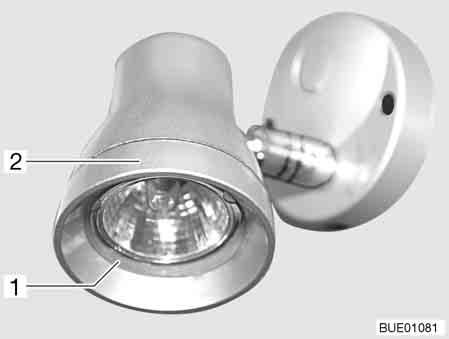 Onderhoud 12 12.8.5 Halogeenspotlight (zwenkbaar) Afb. 209 Halogeenspotlight (zwenkbaar) Halogeengloeilamp 12 V/10 W Lamp vervangen: Buitenste ring (Afb.