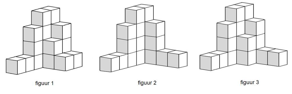 VOORBEELDOPGAVE 3 Dit is de achterkant van een stapel kubussen. Kunnen de volgende figuren de voorkant van deze stapel voorstellen? Ja of nee? Duid aan. a. Figuur 1 kan de voorkant van deze stapel zijn.