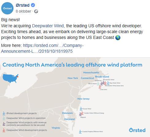 uitgegroeid tot wereldspeler Ørsted/Dong bouwt offshore windparken in Duitsland, UK, NL, USA en Taiwan 85000 hoogwaardige banen in de Deense