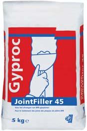 Gyproc JointFiller 45 JointFiller 45 is een voegenvuller voor het afwerken van naden van gipskartonplaten met afgeschuinde langskanten (AK) en wordt toegepast in combinatie met een Gyproc