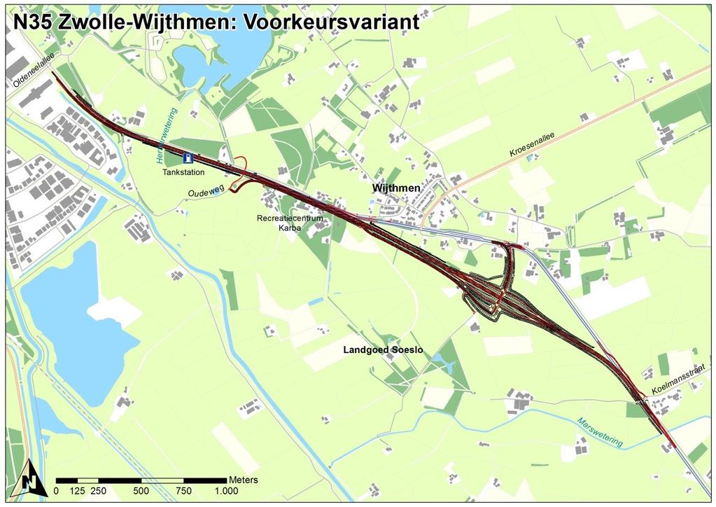 De breedte van de weg is circa 19 meter (inclusief middenberm) en er mag 100 km/uur worden gereden.