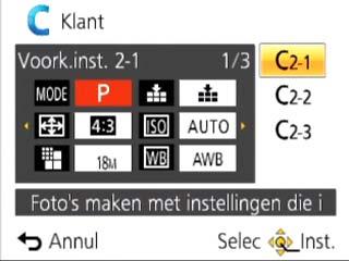 Toepassing (opname) Uw eigen instellingen registreren en opnemen Modus [Klant] [Klant] De instellingen die in [Geh voorkeursinst.