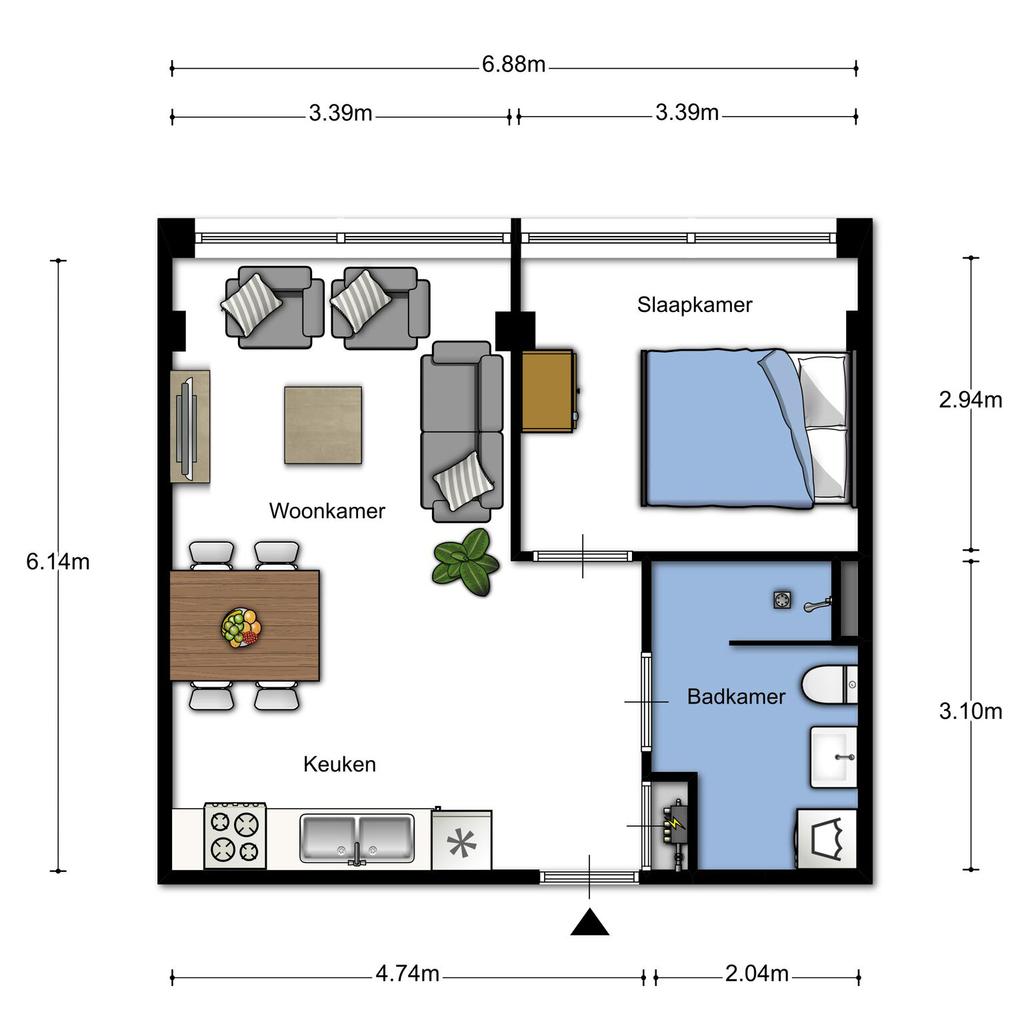 TYPE 02 Front building Completely independent apartment High quality PVC floor, neutral window coverings.