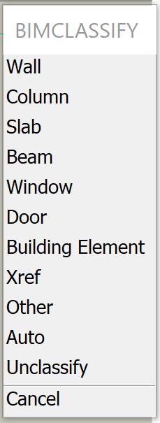 Een object geef je een IFC classificatie mee door het commando BIMClassify in te typen in de commandobar.