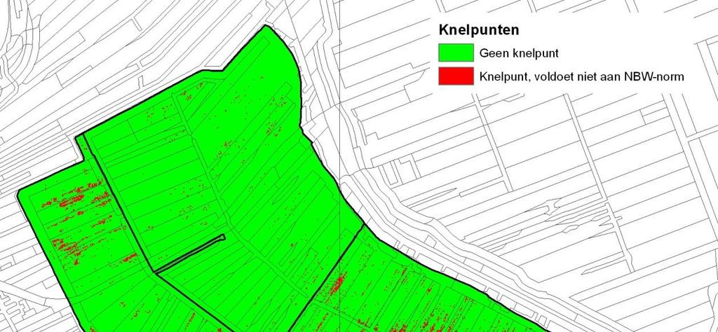 Figuur 6.10 Knelpunten waterberging Drooggemaakte polder aan de westzijde te Aarlanderveen bij volwaardige capaciteit hulpgemaal OR-4.11.2.