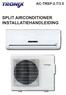 AC-TRSP-2.7/3.5 SPLIT AIRCONDITIONER INSTALLATIEHANDLEIDING