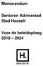 Memorandum. Senioren Adviesraad Stad Hasselt. Voor de beleidsploeg