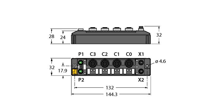 Twee seriële interfaces selecteerbaar als RS485 of RS232 Per seriële interface maximaal acht geïntegreerde modbus RTU-slaves Vier vrij te selecteren digitale kanalen als in- of uitgang PROFINET