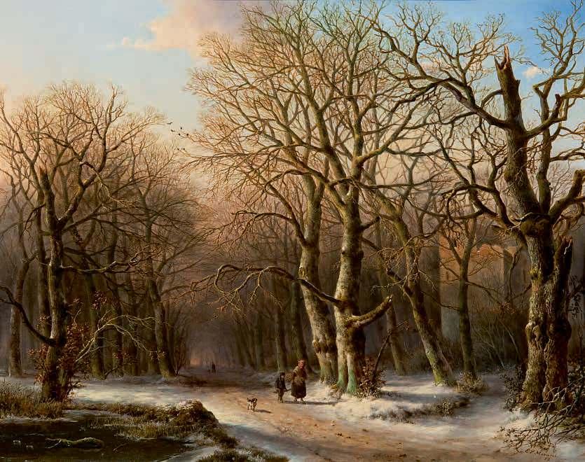 MIrAnI 1810-1881 WINTERS BOSGEZICHT MET HOUTSPROKKELAARS