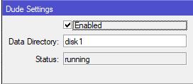 Verander de database locatie, standaard staat deze naar de interne disk Indien db al bestaat: Enable Dude Disable dude
