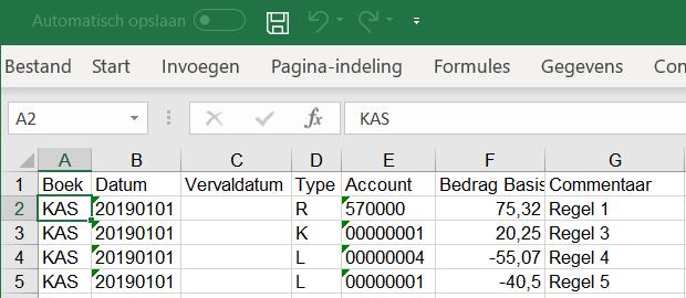 2.4. Gebruik Voorbereiding in Excel-boekingen in een financieel dagboek Globaal overzicht Excel werkblad: In het werkblad komen verschillende kolommen voor.
