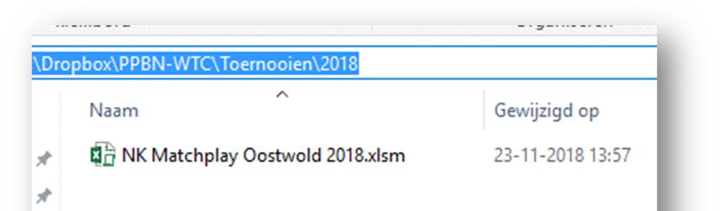 van het bestand NK Matchplay en kopieer deze naar Dropbox\PPBN- WTC\Toernooien\[Betreffend