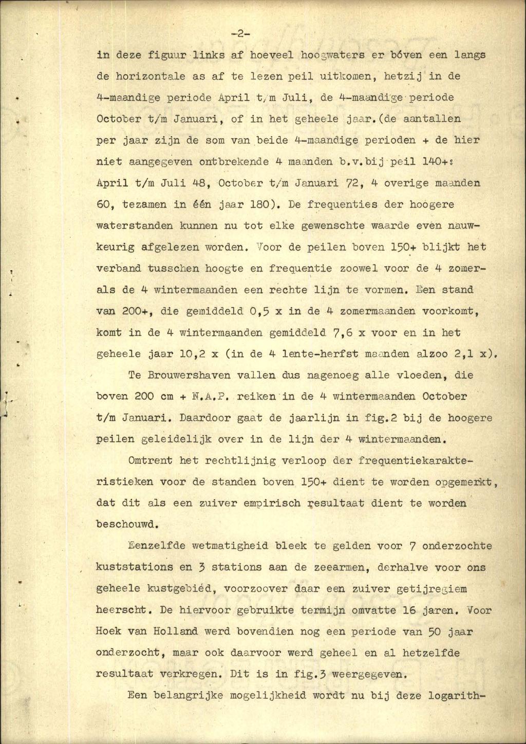 in deze figuur-links af hoeveel hoogwatérs er b6ven een langs de horizontale as af te lezen peil uitkomen, hetzij in de 4-maandige periode April t,-m Juli, de 4-maandi~e'periode October t/m Januari,