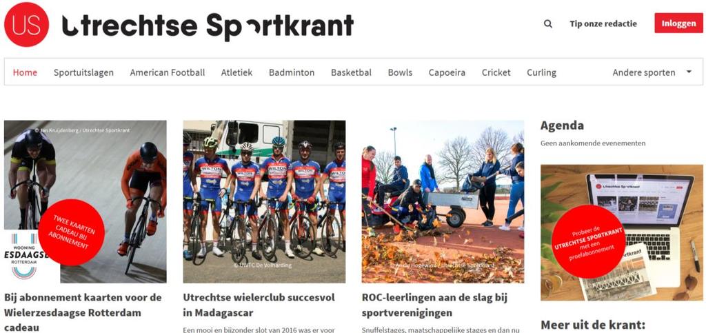 De papieren Utrechtse Sportkrant wordt ondersteund door